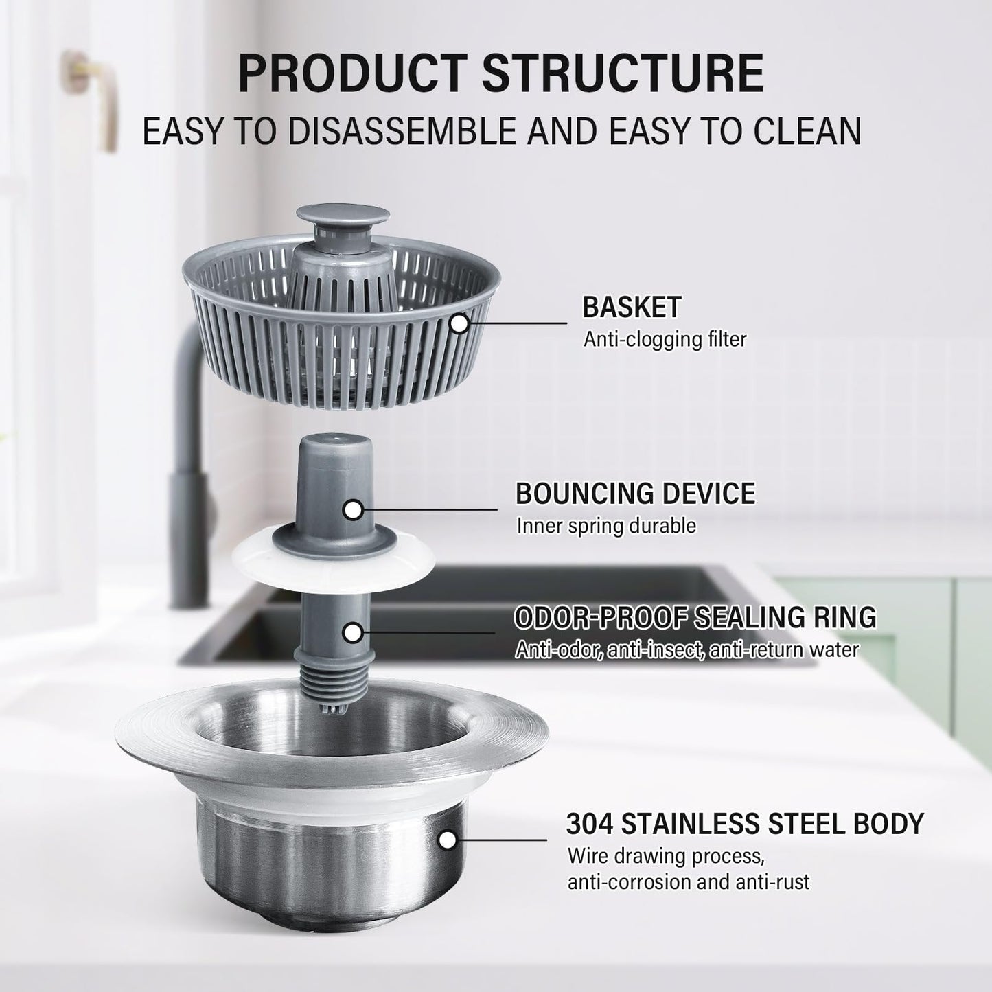 2025 New Upgraded Sink Bounce Core Drain Strainer