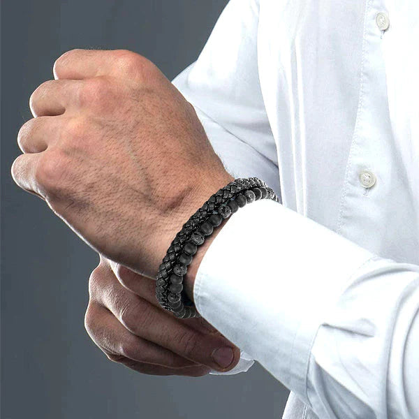 Natural Agate Stone Leather Beaded Bracelet(Limited time discount 🔥 last day)