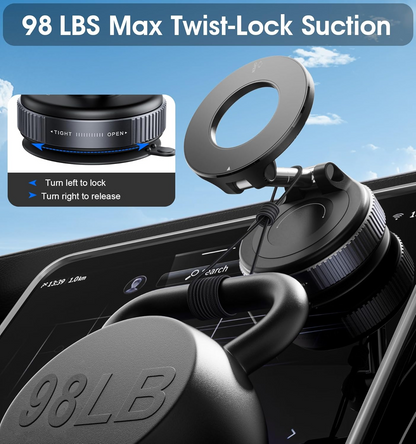 Upgraded vacuum magnetic car phone holder with 360° super strong suction cup