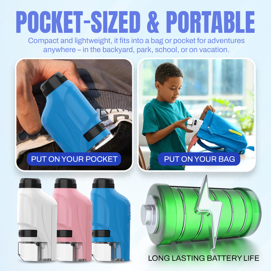 🔬Kid's Portable Pocket Microscope With Adjustable Zoom 60-120x
