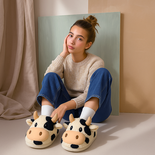 Super Realistic Cow Plush Slippers — Feel Like Walking with a Cow Every Step