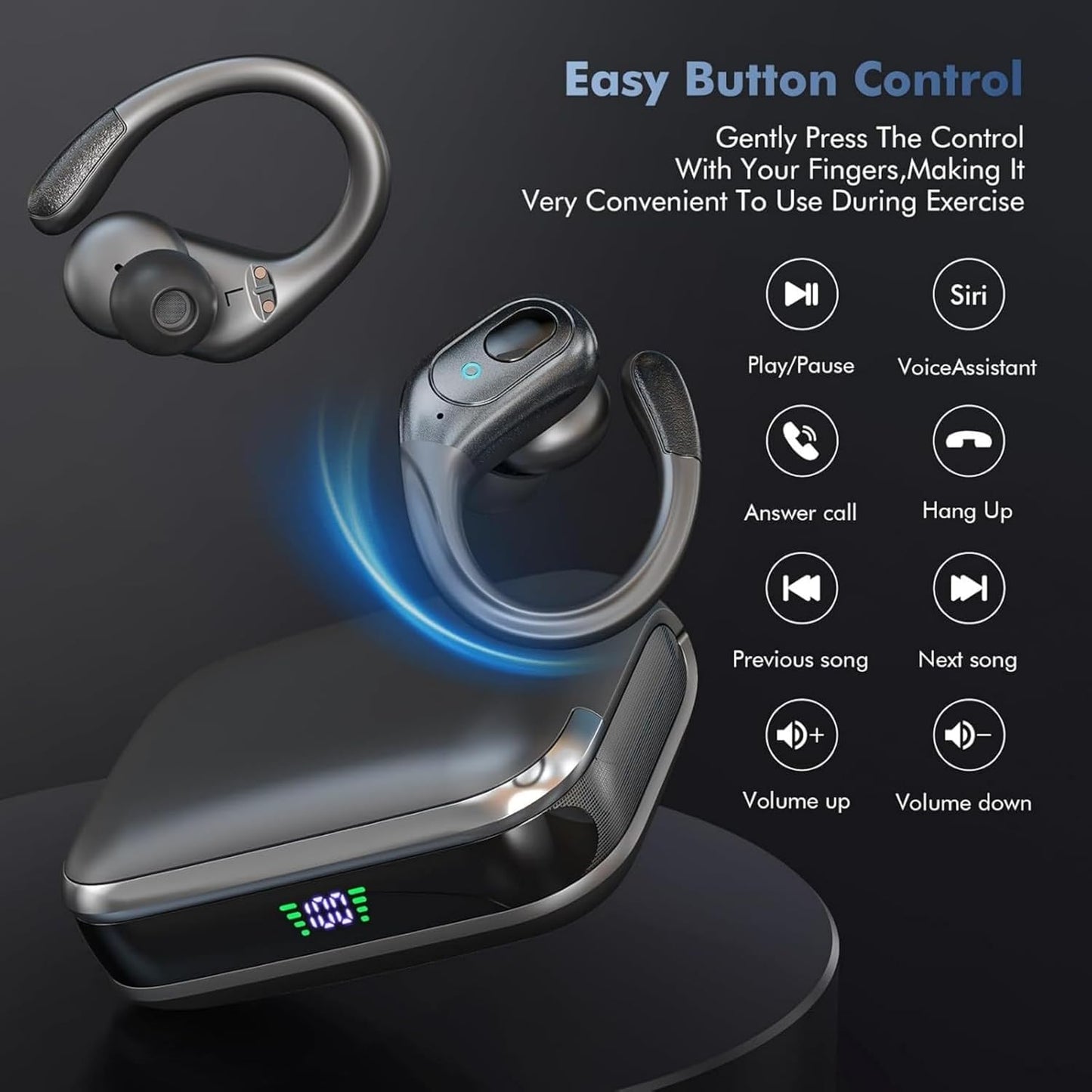 Wireless Bluetooth 5.4 Earphones, Noise Cancelling Earbuds,LED Battery Display, IPX7 Waterproof Earphones