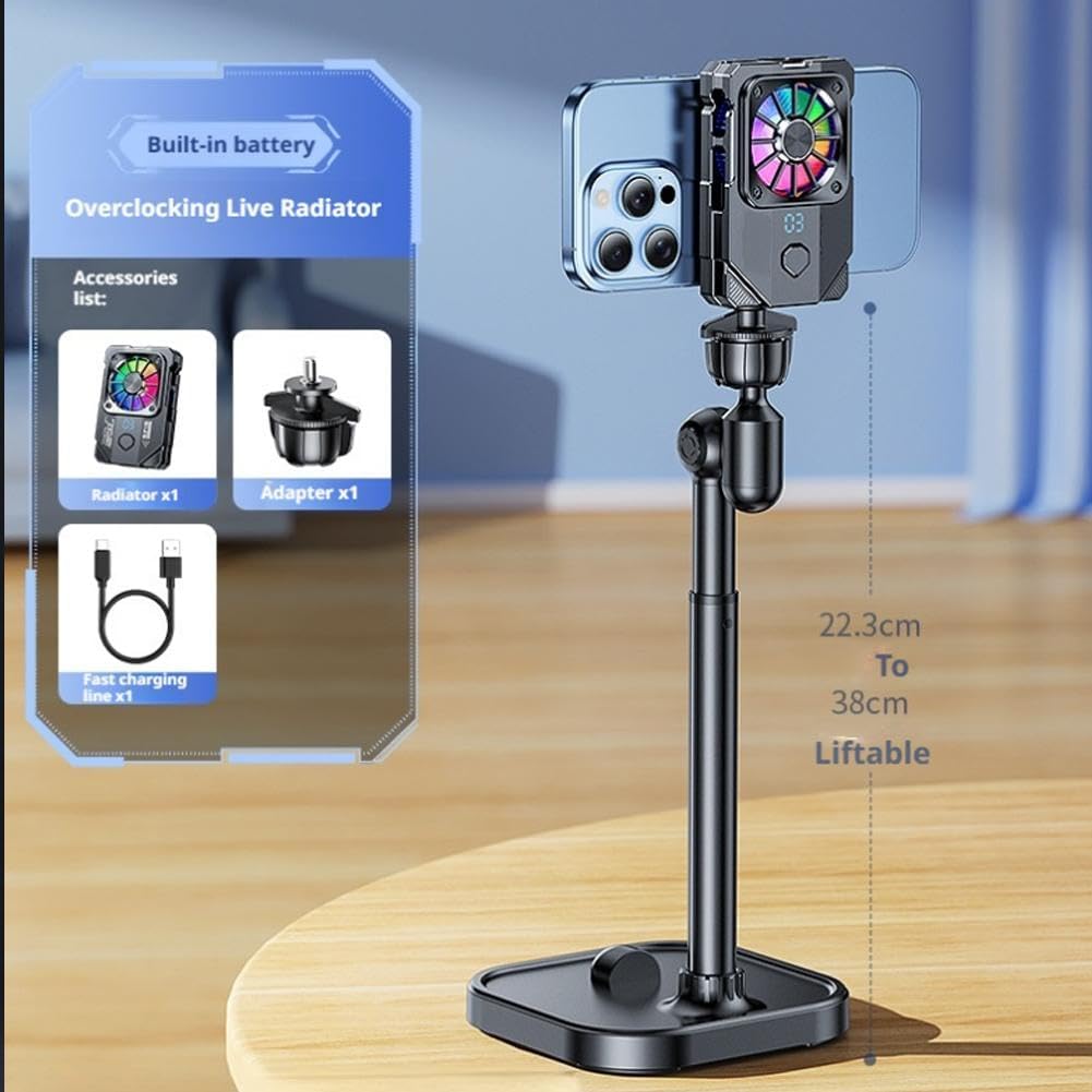 Phone Cooler, Phone Cooler Back Clip for iPhone Android Smartphones with Rechargeable Battery (with Desktop Stand)