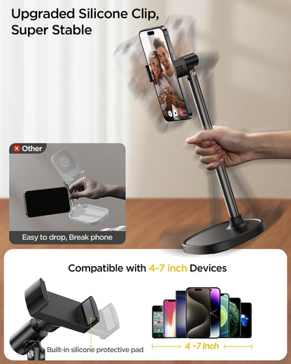 Adjustable and retractable desktop mobile phone holder