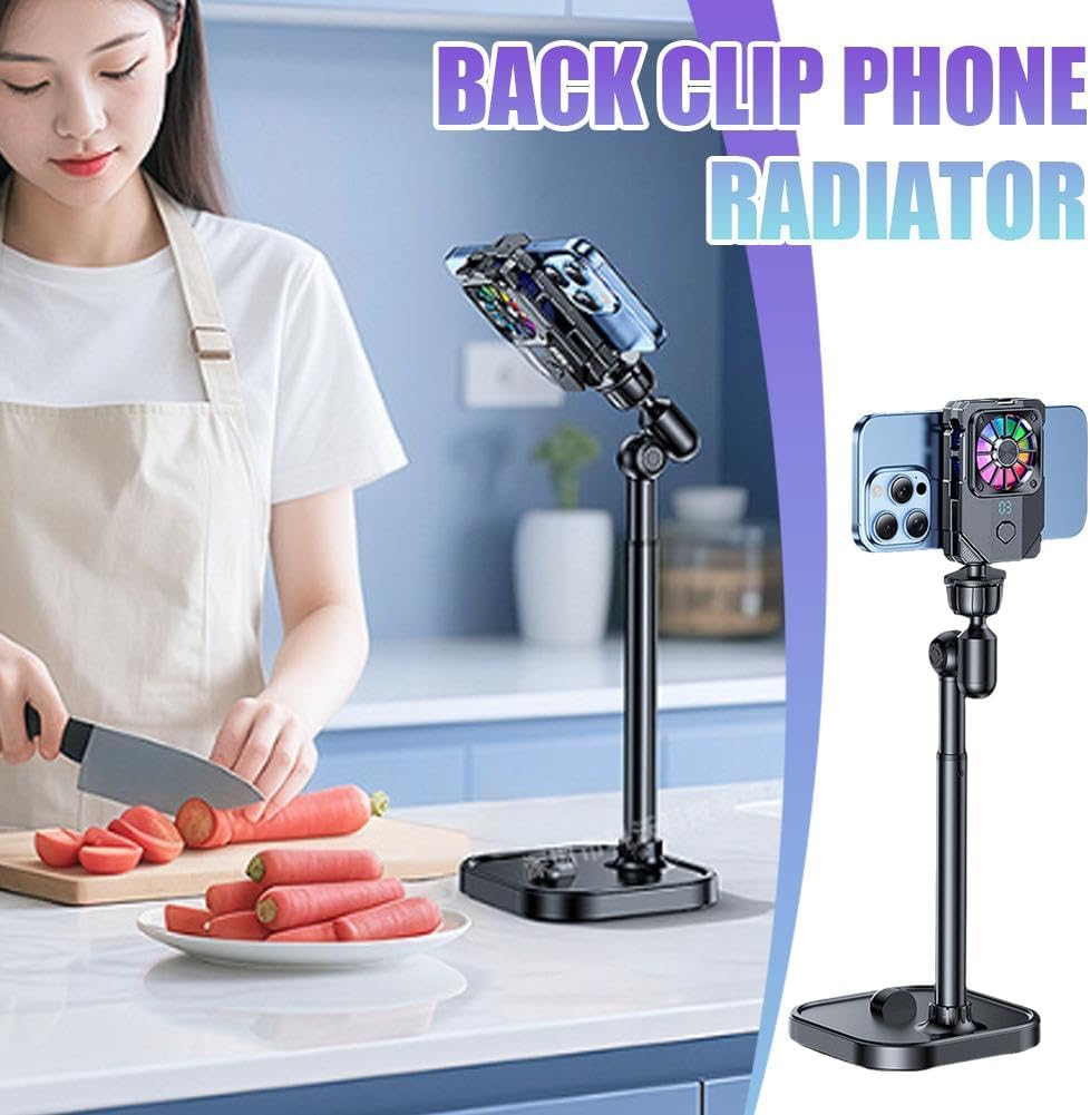 Phone Cooler, Phone Cooler Back Clip for iPhone Android Smartphones with Rechargeable Battery (with Desktop Stand)