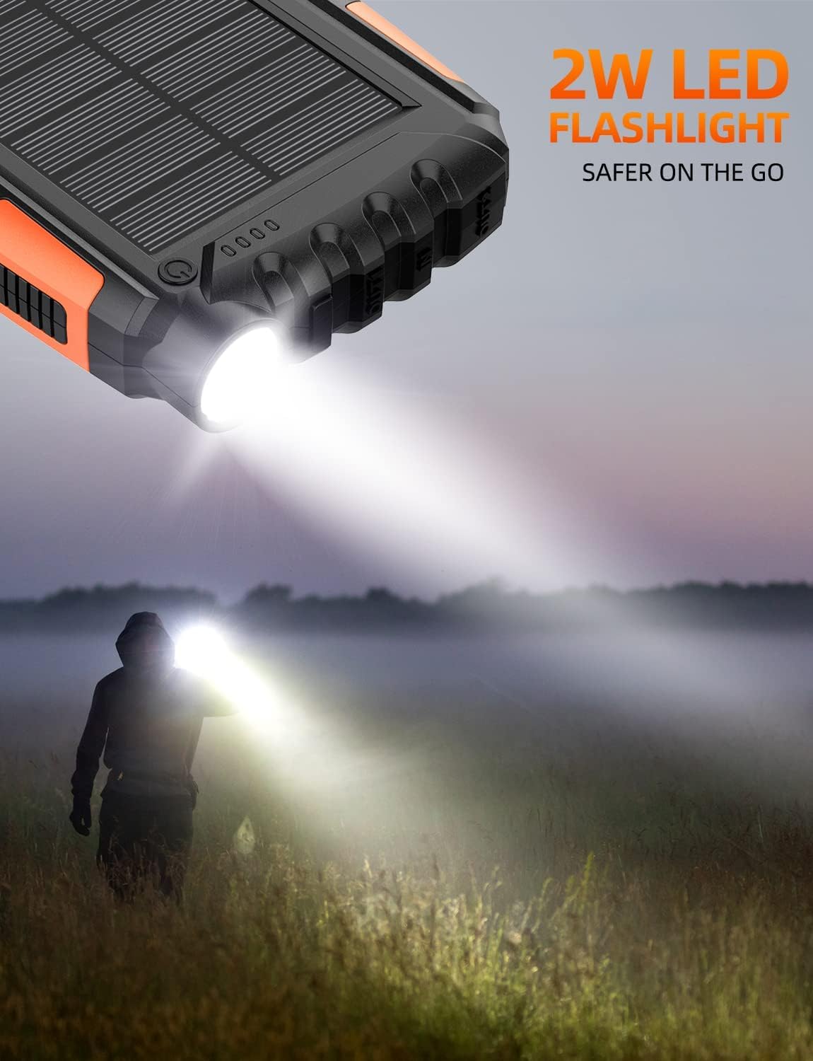 Power Bank Solar Charger -  Built in Super Bright Flashlight