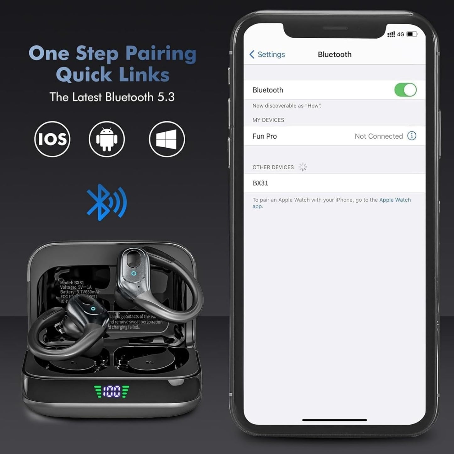 Wireless Bluetooth 5.4 Earphones, Noise Cancelling Earbuds,LED Battery Display, IPX7 Waterproof Earphones