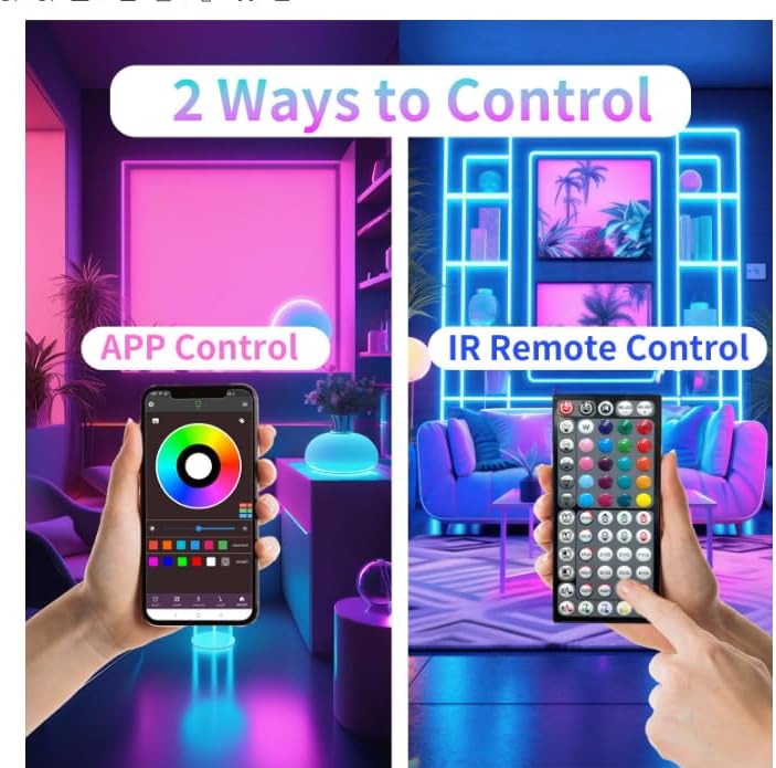 LED Light Strip 50ft (1 Roll), Color Changing RGB LED Light Strip with 60 Remotes and App Control, Music Sync