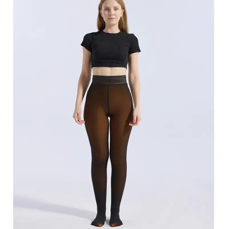 NEGUSY™ Women's Fleece Lined Tights Fake Translucent Warm Thermal Pantyhose Sheer Thick Leggings Under Dress for Winter with Plush Inner Layer
