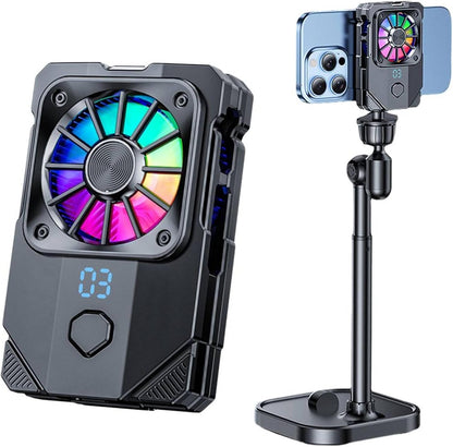 Phone Cooler, Phone Cooler Back Clip for iPhone Android Smartphones with Rechargeable Battery (with Desktop Stand)