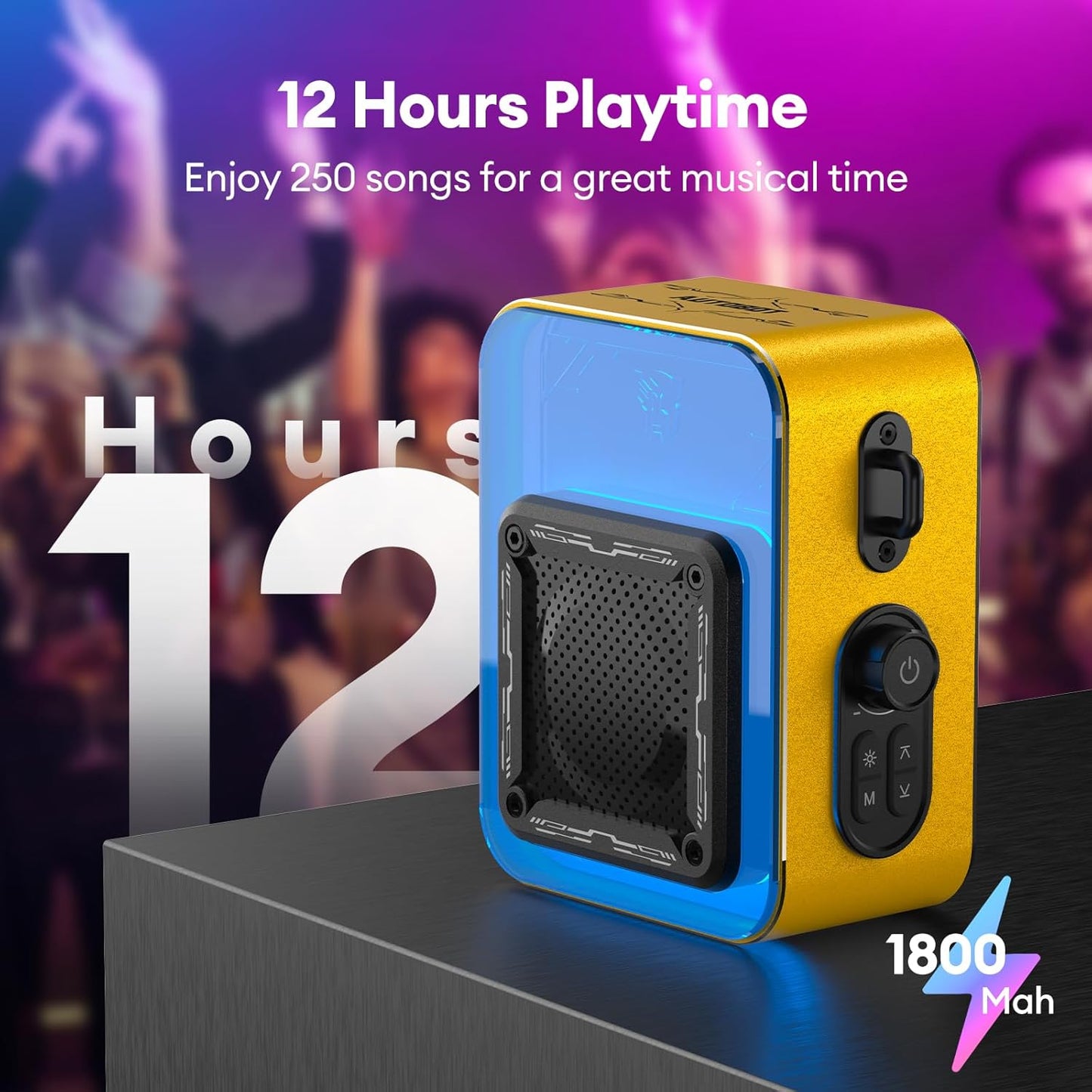 Portable Mini Party Speaker with Built-in Light BT5.4 Small Speaker Bluetooth Wireless 1800Mah