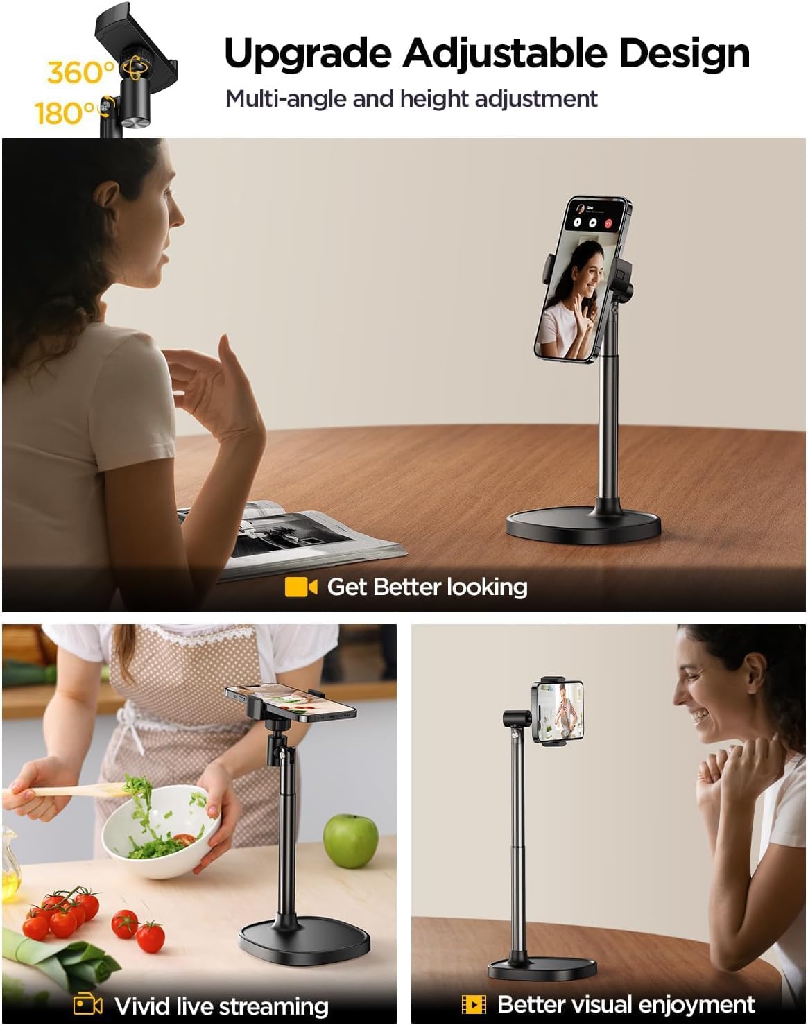 Adjustable and retractable desktop mobile phone holder