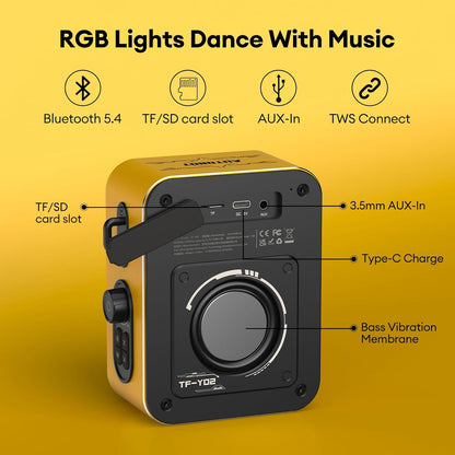 Portable Mini Party Speaker with Built-in Light BT5.4 Small Speaker Bluetooth Wireless 1800Mah