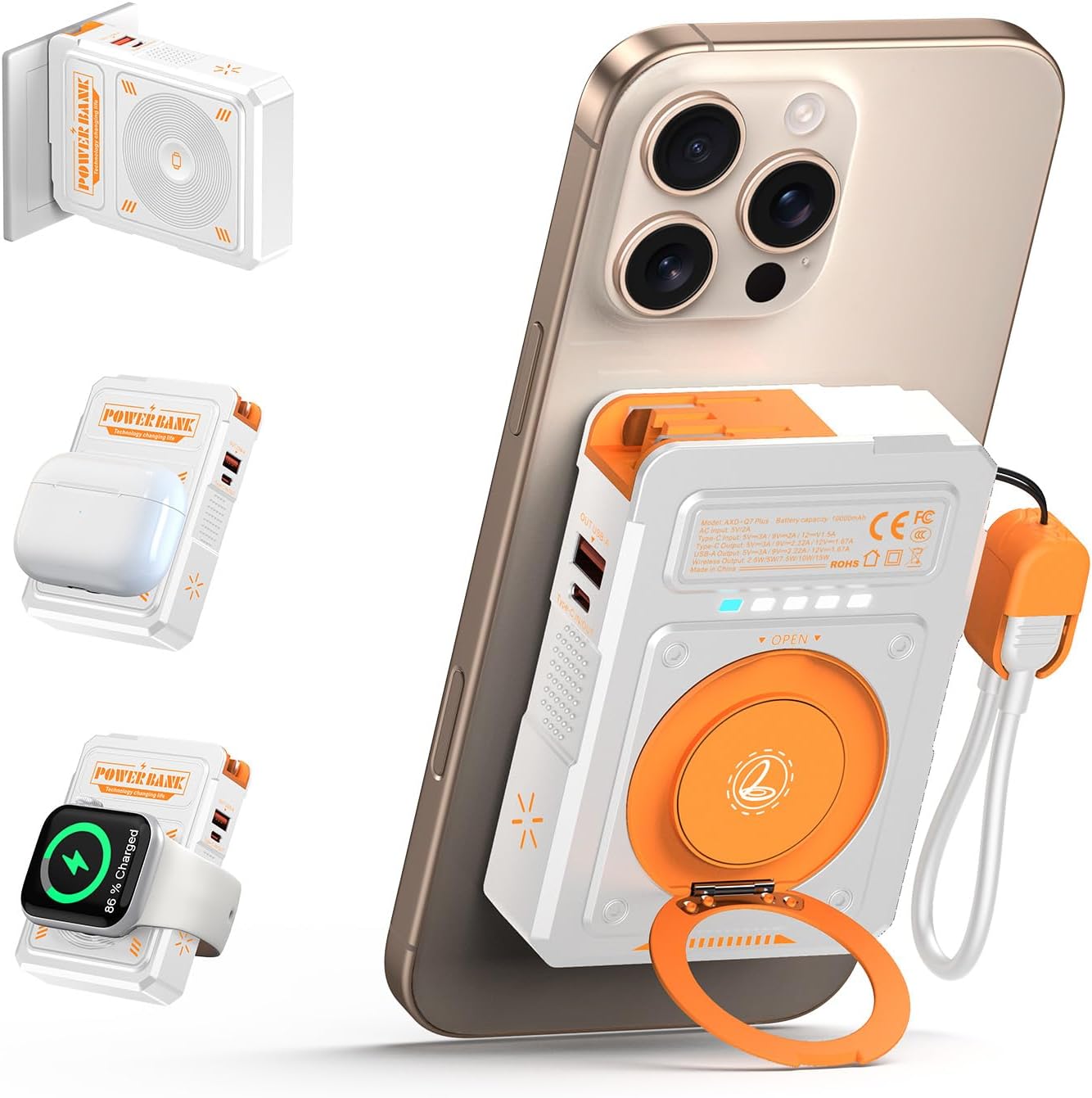 5-in-1 Magnetic Power Bank Built in AC Plug,Magnetic Wireless Portable Charger for Apple Watch