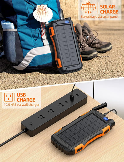 Power Bank Solar Charger -  Built in Super Bright Flashlight