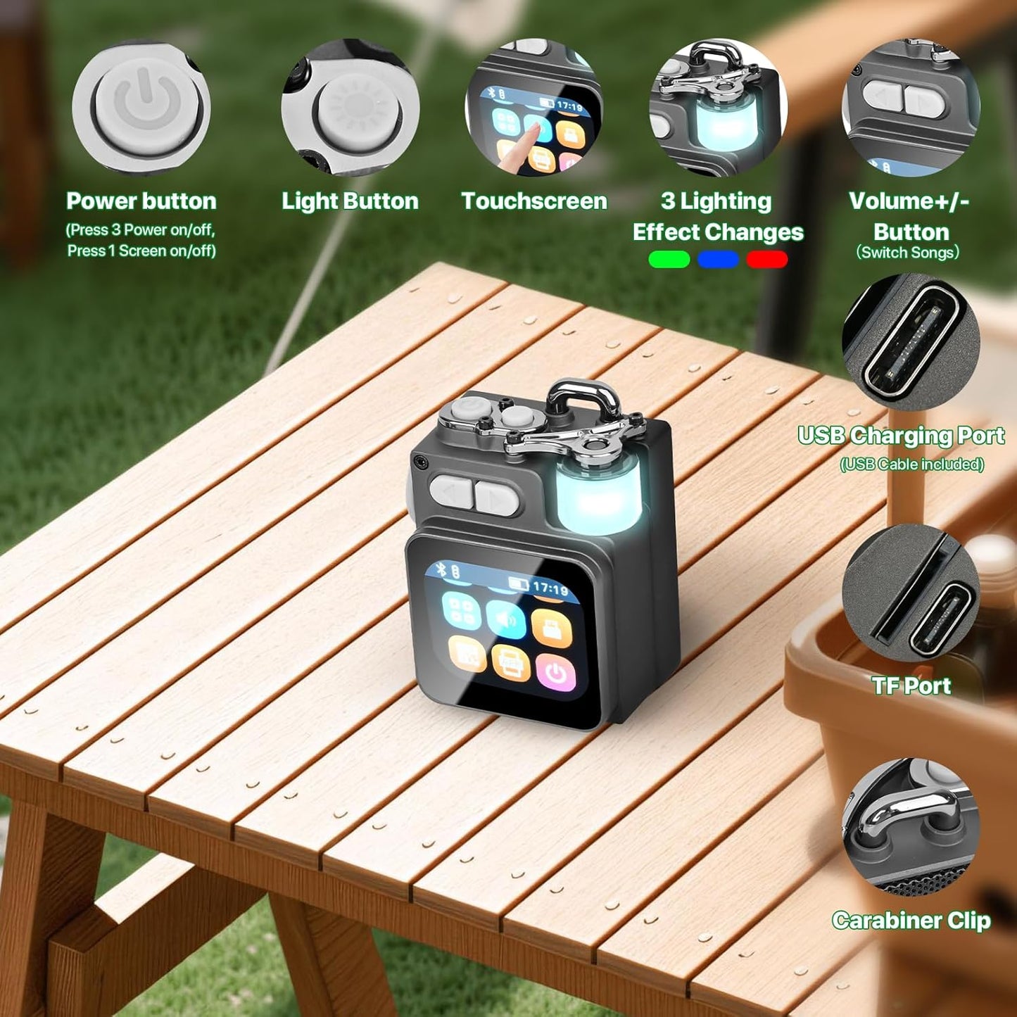 Mini Bluetooth Speaker, Smart Wireless Portable Speaker with Touch Screen, HD Loud Volume, LED Light