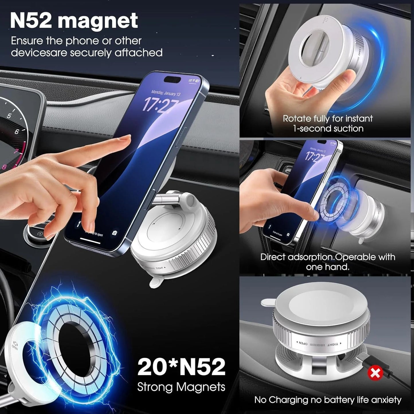 NEGUSY™ Heavy-duty 360° Vacuum Magnetic Phone Holder