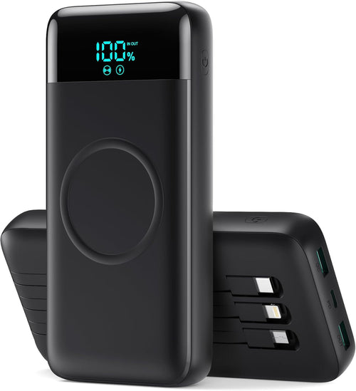 Wireless Portable Charger with 3 Built-in Cables