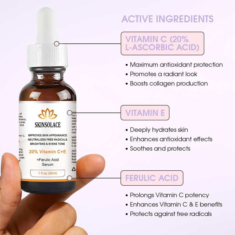 ⏰[Official Brand Store 24-Hours Promotion Buy 1 Get 2 Free] SKINSOLACE™ 20% VITAMIN C+ E + FERULIC ACID SERUM