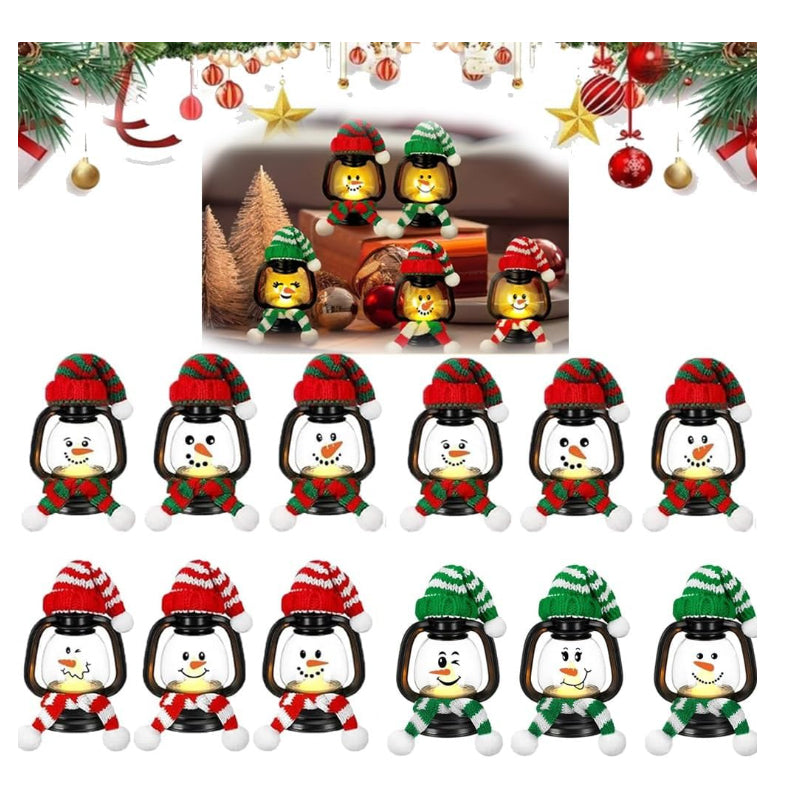 Christmas Decoration Mini Snowman Lantern with Hats and Scarves